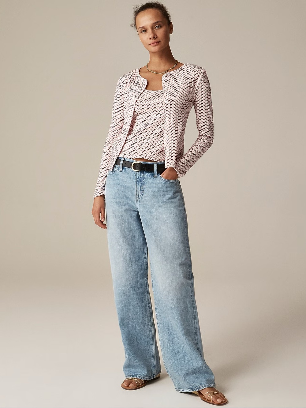 J. Crew Lower-Rise Wide-Leg Jeans Synniva Wash Light Blue Distressed Hem $158